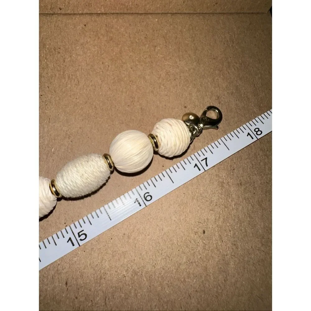 J.Crew Ivory Raffia Bead Statement Necklace Gold Tone 17” - Picture 4 of 4